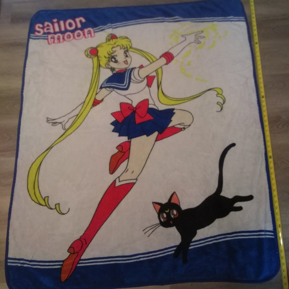 Sailor Moon Blanket with Cat Design Minor Stains White Is More Of A Grey/white